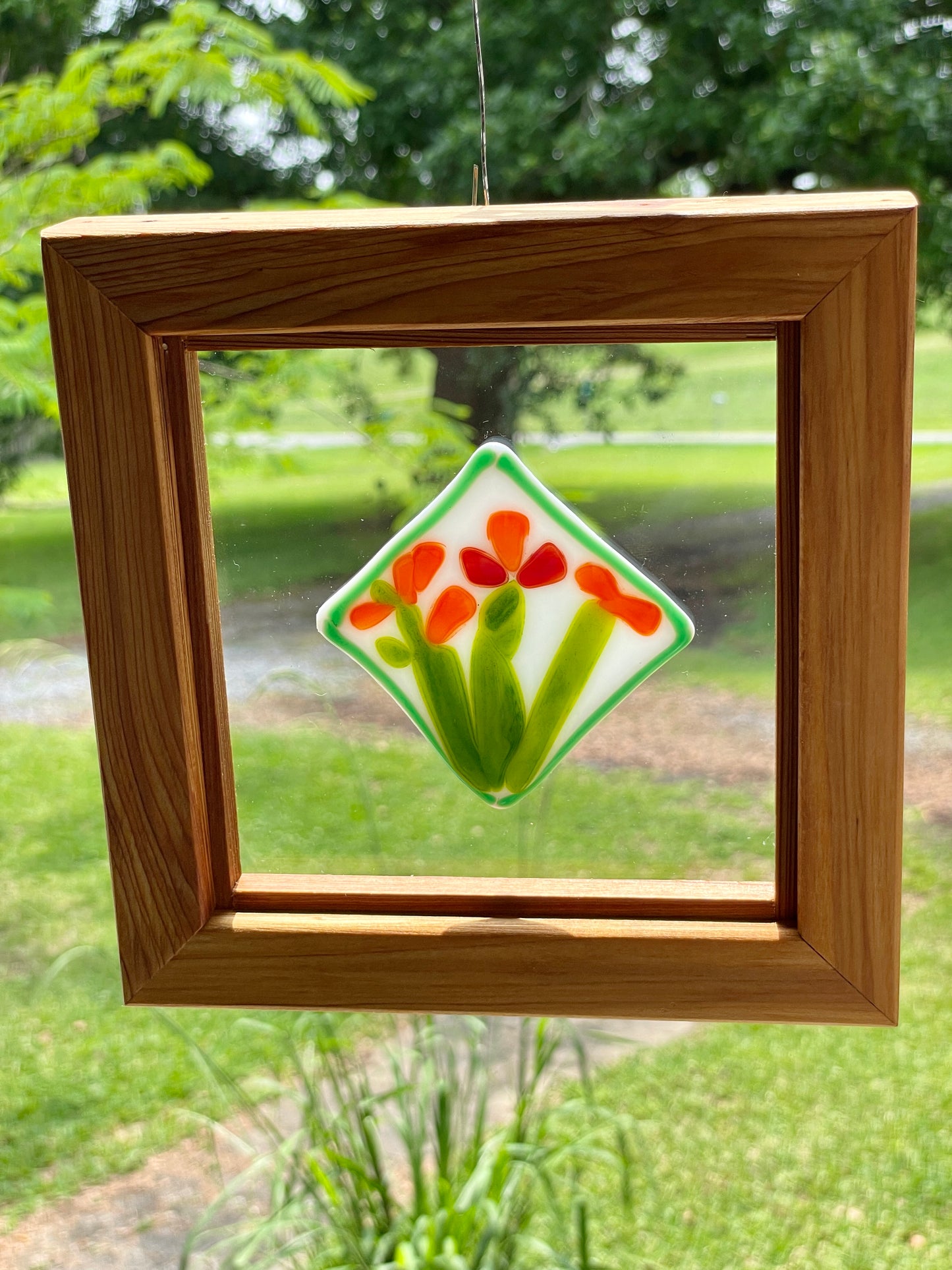Framed white and orange flower